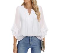 Timeson Blusas de manga 3/4 para mujer, elegantes, informales, para negocios, trabajo, camisas de oficina, Blanco, XXL