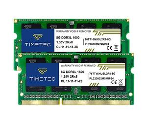 Timetec 16GB Kit(2x8GB) DDR3L / DDR3 1600MHz (DDR3L-1600) PC3L-12800 / PC3-12800 Non-ECC Unbuffered 1.35V/1.5V CL11 2Rx8 Dual Rank 204 Pin SODIMM Laptop Memoria RAM Módulo