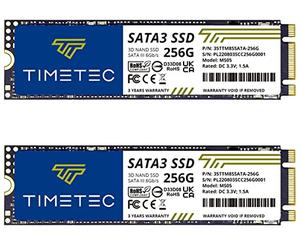 Timetec 256GBx2 (Paquete de 2) SSD 3D NAND TLC SATA III 6Gb/s M.2 2280 NGFF 128TBW Velocidad de Lectura hasta 550MB/s SLC Caché Aumento del Rendimiento Unidad de Estado sólido Interna