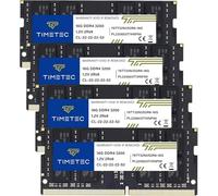 Timetec 64GB Kit(4x16GB) DDR4 3200 MHz (PC4-3200AA) PC4-25600 SODIMM - Sin ECC, sin búfer, 260 Pines, 1,2V CL22, módulo de Memoria para Ordenadores portátiles, Mini-PC y Ordenadores Todo en uno.