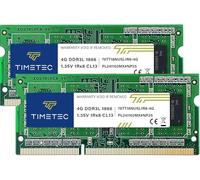 Timetec 8GB Kit(2x4GB) DDR3L / DDR3 1866MHz PC3L-14900 / PC3-14900 Non-ECC Unbuffered 1.35V / 1.5V CL13 1Rx8 Single Rank 204 Pin SODIMM Memoria RAM para PC Computadora Portatil Notebook