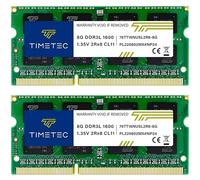 Timetec Kit de 16 GB (2 x 8 GB) DDR3L/DDR3 1600 MHz (DDR3L-1600) PC3L-12800 sin ECC sin búfer 1.35 V/1.5 V CL11 2Rx8 Dual Rank 204 Pines SODIMM portátil RAM