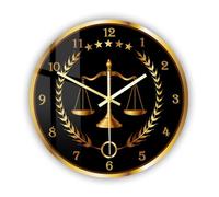 Timethink Reloj de pared con escalas de justicia, reloj de pared de 12 pulgadas, moderno, decorativo, silencioso, sin tictac, funciona con pilas, reloj de pared para abogados, oficina en casa