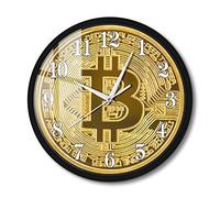 Timethink Reloj de pared con símbolo de Bitcoin de 12 pulgadas con marco de metal, moderno cuarzo silencioso que no hace tictac, funciona con pilas, decoración de criptomonedas BTC, letrero dorado
