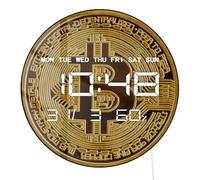Timethink - Reloj de pared digital Bitcoin de 12 pulgadas con visualización LED, símbolo BTC de criptomonedas, temperatura, formato de 12/24 horas, fecha, reloj digital LED enchufable para finanzas