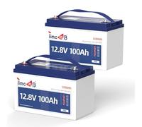 Timeusb Bateria Litio 12V 100Ah LiFePO4,1280Wh para Autocaravana (Set de 2)