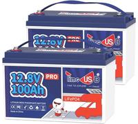 Timeusb Bateria Litio 12V 100Ah Pro,1280Wh Bateria LiFePO4 con 100A BMS,Hasta 15000 Ciclos y 10 Años de Vida,Batería Recargable de Grado A para Autocaravana,Sistema Solar,Barco,Camping(Paquete de 2)