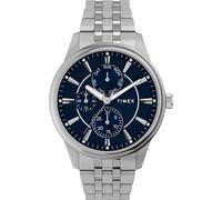 Timex Chicago - Reloj para hombre de 45 mm, pulsera de acero inoxidable, esfera azul, caja plateada