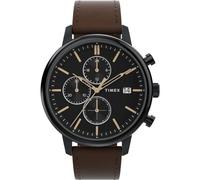 Timex Chicago TW2W13200 - Reloj para Hombre, Correa de Cuero marrón y Esfera Negra, 45 mm