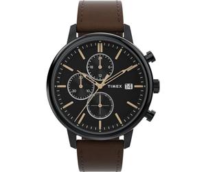 Timex Chicago TW2W13200 - Reloj para Hombre, Correa de Cuero marrón y Esfera Negra, 45 mm