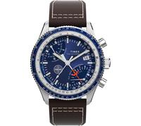 Timex Cronógrafo Flyback x Pan Am (43 mm), Esfera Azul, Correa de Piel marrón TW2W97200