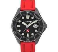 Timex Deep Water Automatic TW2W21000 - Reloj para Hombre de 43 mm, Esfera Negra, Caja de Bronce Industrial, Correa de Caucho sintético Rojo de Dos Piezas con Cierre rápido