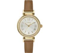 Timex Dress TW2W49000 - Reloj para Mujer de 31 mm, Esfera Plateada, Caja Dorada, Correa de Cuero marrón