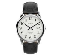 Timex Easy Reader Reloj para Hombre, Correa de Cuero Negro, Esfera Blanca, Caja Plateada, 35 mm, TW2W95400