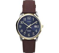Timex Easy Reader - Reloj para hombre de 35 mm, pulsera en piel marrón, esfera azul, caja en color plateado TW2W54500