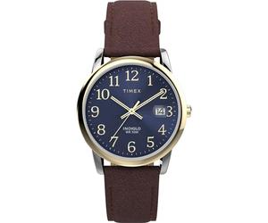 Timex Easy Reader - Reloj para hombre de 35 mm, pulsera en piel marrón, esfera azul, caja en color plateado TW2W54500