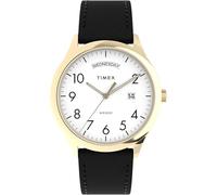 Timex Easy Reader - Reloj para Hombre de 40 mm, Pulsera en Piel Negra, Esfera Blanca, Caja en Tono Dorado TW2W68500