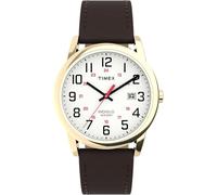 Timex Easy Reader TW2Y12700 - Reloj de Hombre 38 mm, Correa de Cuero marrón, Esfera Blanca y Caja en Tono Dorado