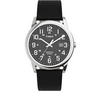 Timex Easy Reader TW2Y12800 - Reloj de Hombre 38 mm, Correa de Cuero Negro, Esfera Negra y Caja en Tono Plateado