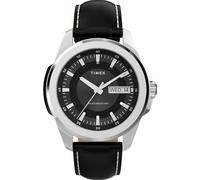 Timex Essex - Reloj de Pulsera para Hombre con día y Fecha, 45 mm, Color Negro, 2 Piezas, Cierre rápido, Esfera Negra y Caja Plateada