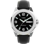 Timex Essex - Reloj para hombre de 46 mm, correa negra, esfera negra, caja plateada