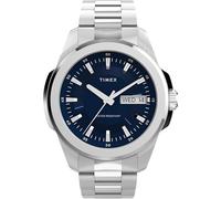 Timex Essex TW2Y21100 - Reloj de cuarzo de 45 mm con día y fecha para hombre, pulsera de acero inoxidable con esfera azul