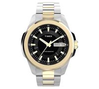 Timex Essex TW2Y35300 - Reloj de Cuarzo de 45 mm con día y Fecha para Hombre, Pulsera de Acero Inoxidable en Dos Tonos con Esfera Negra