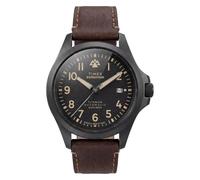 Timex Expedition Field Post - Reloj automático de 41 mm para Hombre, Correa marrón, Esfera Negra, Caja Negra