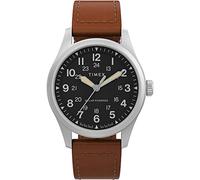 Timex Expedition Field Post Solar TW2V00200 - Reloj solar para hombre, correa de cuero ecológica, color marrón, esfera negra y caja de acero inoxidable, 36 mm