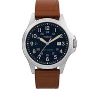 Timex Expedition Field Post Solar TW2V03600 - Reloj solar para hombre con correa de cuero ecológica color marrón, esfera azul y caja de acero inoxidable, 41 mm