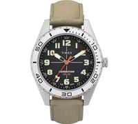 Timex Expedition Field - Reloj solar para hombre de 43 mm, pulsera en color cuero, esfera negra, caja en acero IP TW4B30700