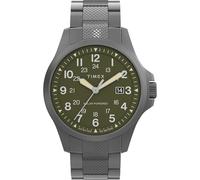 Timex Expedition Field Solar - Reloj para hombre de 41 mm, pulsera de plomizo, esfera verde, caja de bronce, plomizo