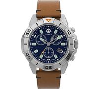 Timex Expedition North Chronograph - Reloj de 42 mm para hombre, cuero marrón, correa vegana de liberación rápida de dos piezas, esfera azul, caja de acero IP TW2W16300