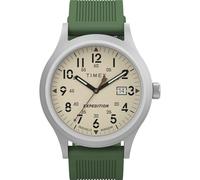 Timex Expedition Scout - Reloj para Hombre de 40 mm, Pulsera en Silicona Verde, Esfera Natural, Caja en Acero IP TW4B30100