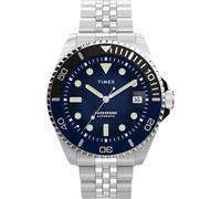 Timex Harborside Coast - Reloj automático de 40 mm para Hombre, Tono Plateado, Plateado, Azul