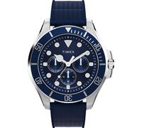 Timex Harborside Coast - Reloj multifunción para Hombre, 43 mm, Esfera Azul de Dos Piezas, Caja Plateada
