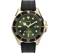 Timex Harborside Coast - Reloj para Hombre de 43 mm, Correa Negra, Esfera Verde, Caja Dorada