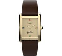 Timex Harry Potter Hailey Hogwarts TW2Y75700 - Reloj de cuarzo de 24 mm, correa de cuero marrón con esfera color crema y caja dorada
