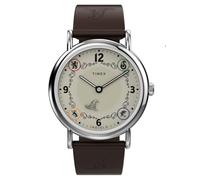 Timex Harry Potter Slytherin House TW2Y76400 - Reloj de cuarzo para hombre de 38 mm, correa de cuero marrón con esfera color crema y caja plateada
