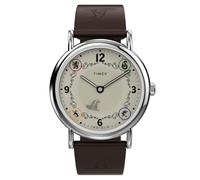 Timex Harry Potter Gryffindor House TW2Y76300 - Reloj de cuarzo para hombre de 38 mm, correa de cuero marrón con esfera color crema y caja plateada