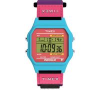 Timex Main Street - Reloj de 36 mm unisex, correa de nailon púrpura, esfera digital, caja azul TW2W72400