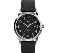 Timex Main Street - Reloj para hombre de 38 mm, correa negra, esfera negra, caja plateada