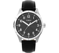 Timex Main Street - Reloj para hombre de 42 mm, correa negra, esfera negra, caja plateada