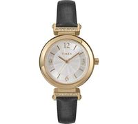 Timex Main Street - Reloj para mujer, 31 mm, correa negra, esfera plateada, caja dorada, Negro -