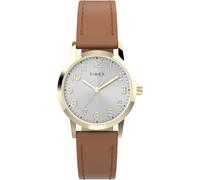 Timex Main Street - Reloj para mujer de 30 mm, correa marrón, esfera plateada, caja dorada