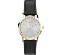 Timex Main Street - Reloj para mujer de 30 mm, correa negra, esfera plateada, caja dorada