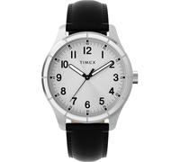 Timex Main Street TW2Y16000 - Reloj de Hombre 42 mm, Correa de Cuero Negro, Esfera en Tono Plateado y Caja en Tono Plateado