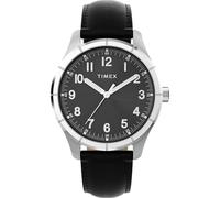 Timex Main Street TW2Y16100 - Reloj de Hombre 42 mm, Correa de Cuero Negro, Esfera en Negro y Caja en Tono Plateado