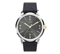 Timex Marlin Automatic - Reloj de 40 mm para hombre, correa de liberación rápida de dos piezas de cuero negro, esfera negra, caja de acero inoxidable TW2W33900