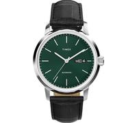 Timex Marlin Automatic TW2W93100 - Reloj con Correa de Cuero Negro con Esfera Azul y Caja de Acero Inoxidable para Hombre, 40 mm